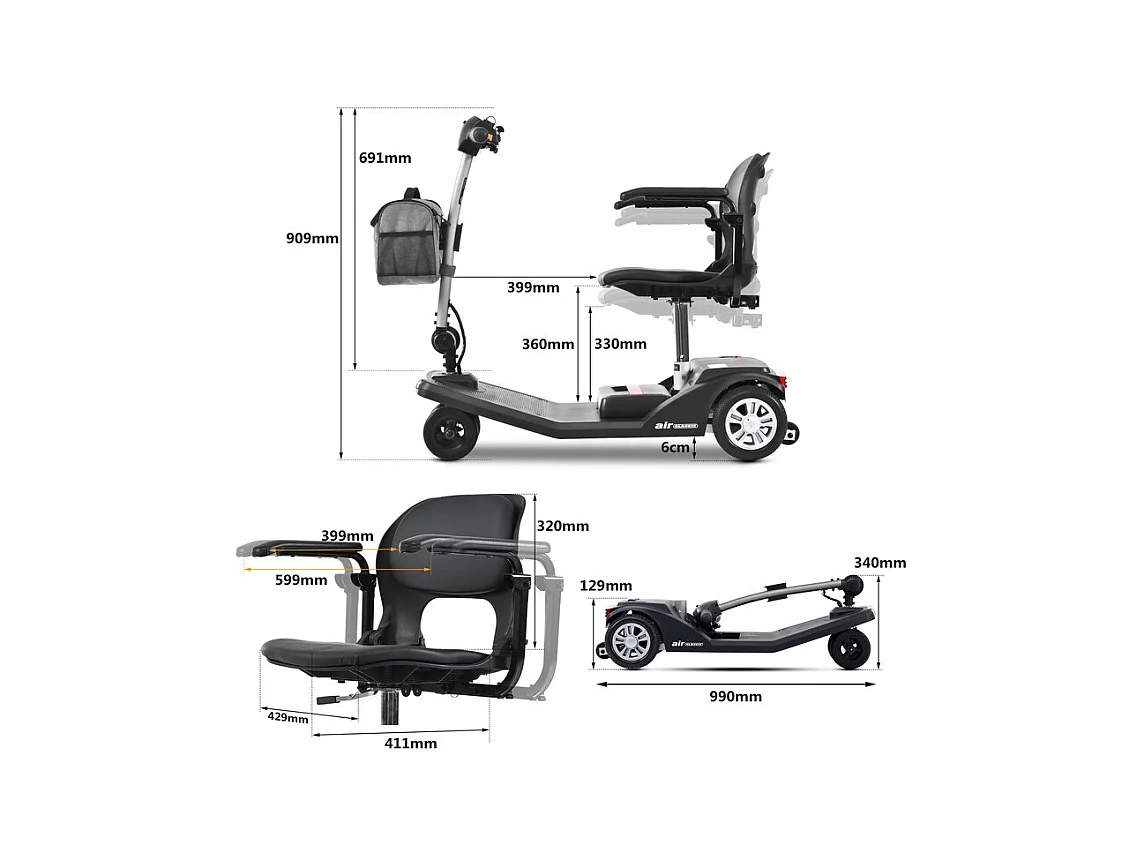 Scooter Movilidad 250W, Batería Extraíble, LED, Plegable, para Viajes, Adultos, Personas Mayores