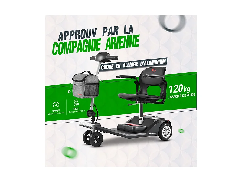 Scooter Movilidad 250W, Batería Extraíble, LED, Plegable, para Viajes, Adultos, Personas Mayores