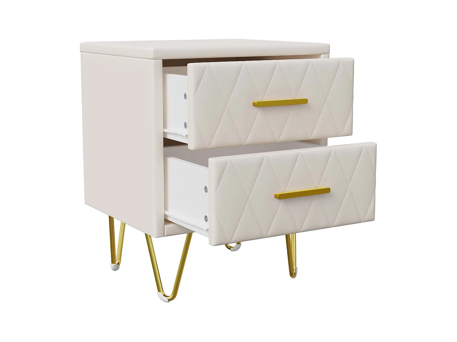 Lot de 2 tables de chevet beige en cuir PU avec 2 tiroirs – Design moderne, capitonnage doux et grand espace de rangement