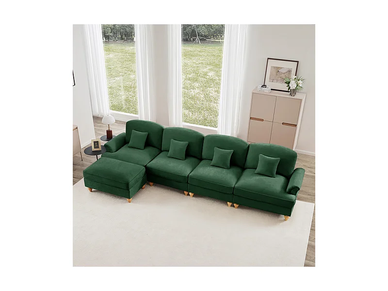 Sofá Cantinho Modular 4 Lugares em L - Chenille - Capa Removível e Puf - 350x140x93cm - Verde