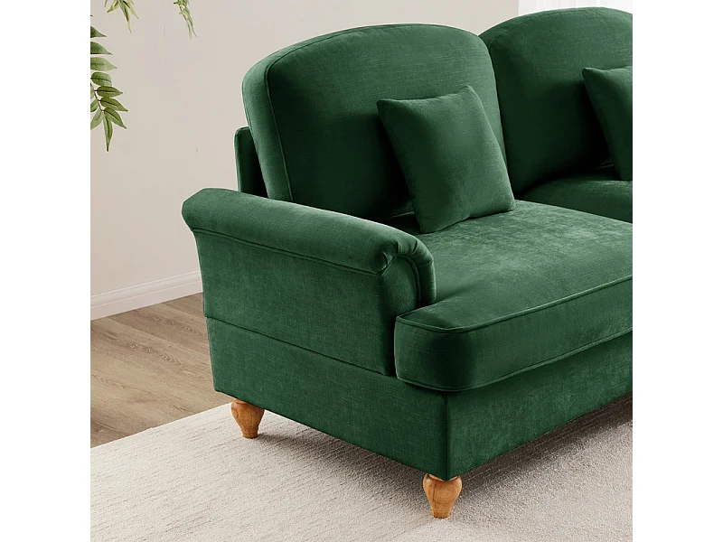Canapé 4 places d’angle Modulable en L - Chenille - avec cantonnière amovible et pouf mobile - 350x140x93cm - Vert