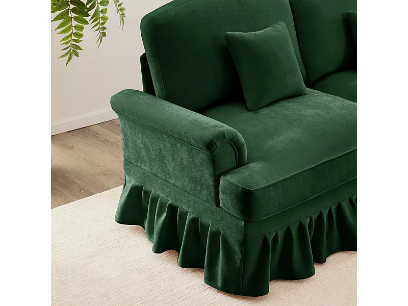 Canapé 4 places d’angle Modulable en L - Chenille - avec cantonnière amovible et pouf mobile - 350x140x93cm - Vert