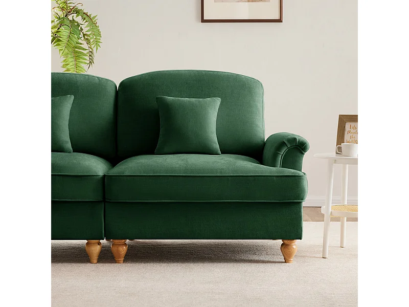 Canapé 4 places d’angle Modulable en L - Chenille - avec cantonnière amovible et pouf mobile - 350x140x93cm - Vert