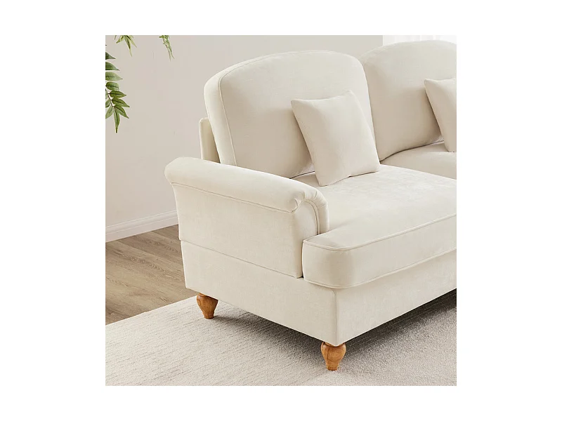 Sofá Cantinho Modular 4 Lugares em L - Chenille - Capa Removível e Puf - 350x140x93cm - Bege