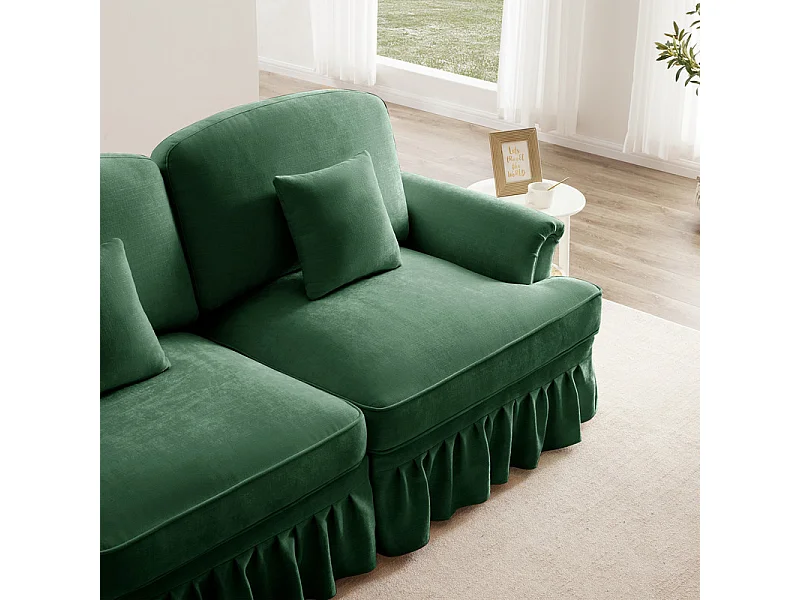 Canapé 3 places d’angle modulable en U - Chenille - avec cantonnière amovible et 2 pouf mobile - 272x140x93cm - Vert