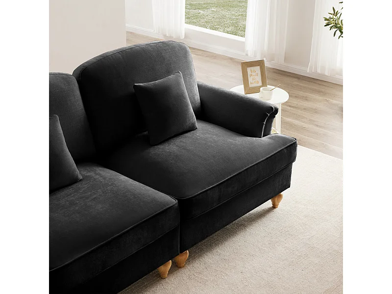 Grote 2-Zits Bank van Chenille - Met Afneembare Hoes en 2 Kussens - 194x83.5x93cm - Zwart