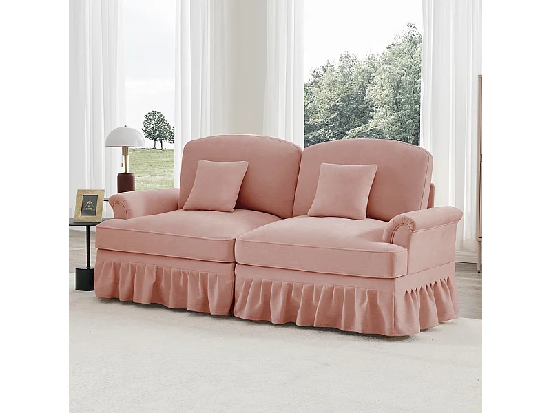 Grote 2-Zits Bank van Chenille - Met Afneembare Hoes en 2 Kussens - 194x83.5x93cm - Roze