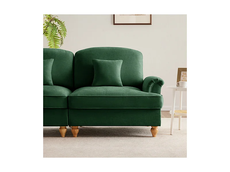 Lot de 2 canapé en Chenille - 2 places - avec cantonnière amovible et 4 oreillers - 194x83,5x93cm - Vert