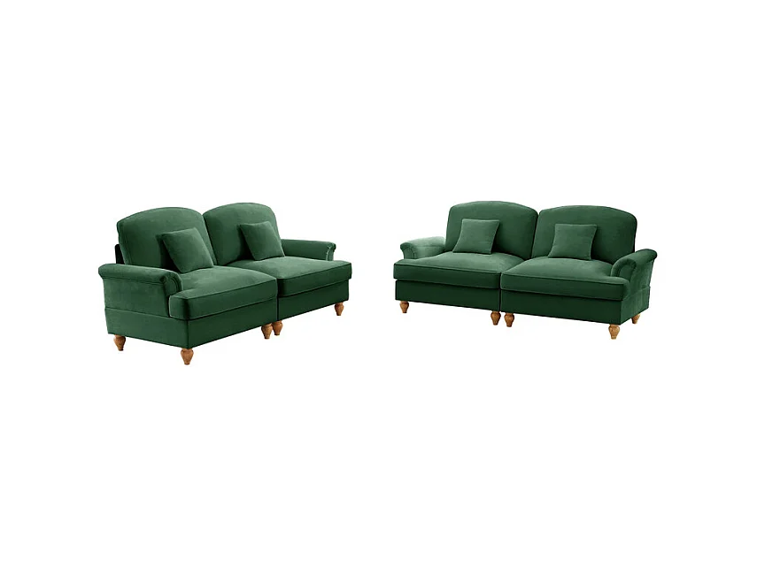 Lot de 2 canapé en Chenille - 2 places - avec cantonnière amovible et 4 oreillers - 194x83,5x93cm - Vert