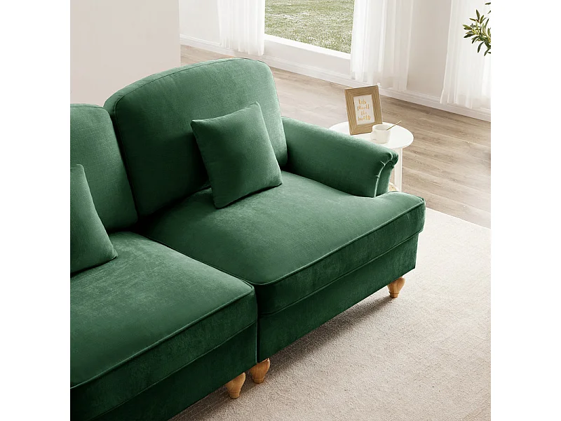 Lot de 2 canapé en Chenille - 2 places - avec cantonnière amovible et 4 oreillers - 194x83,5x93cm - Vert
