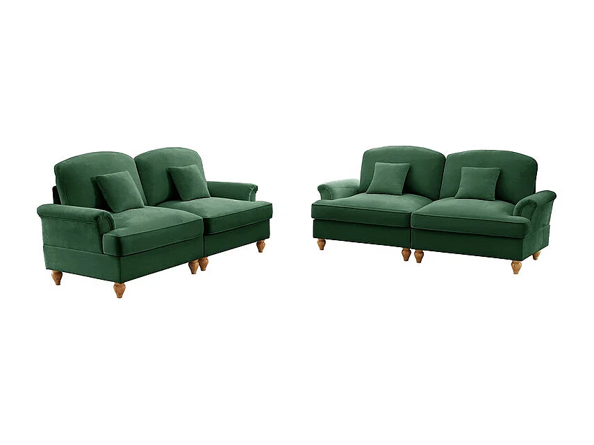 Lot de 2 canapé en Chenille - 2 places - avec cantonnière amovible et 4 oreillers - 194x83,5x93cm - Vert