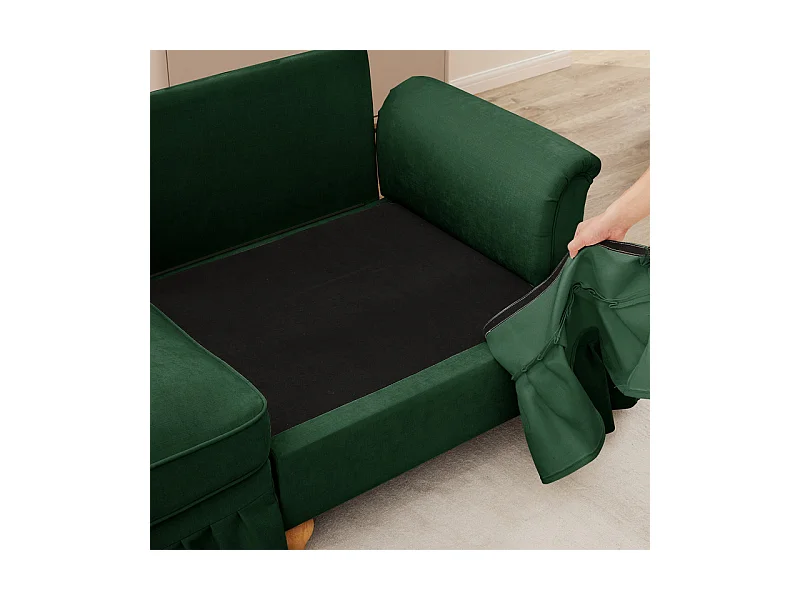 Sofá Cantinho Modular 3 Lugares Chenille - Capa Removível e Puf Móvel - 272x140x93cm - Verde