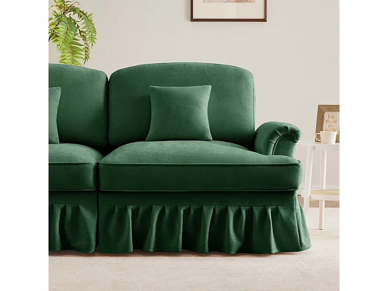 Canapé 3 places d’angle modulable en Chenille - avec cantonnière amovible et pouf mobile - 272x140x93cm - Vert