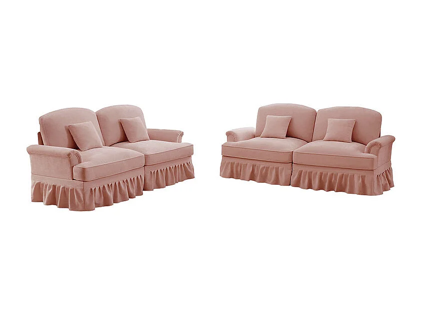 Lot de 2 canapé en Chenille - 2 places - avec cantonnière amovible et 4 oreillers - 194x83,5x93cm - Rose