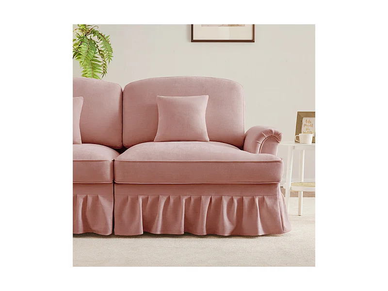 Canapé 4 places modulable en Chenille - avec cantonnière amovible et 4 oreillers - 350x83,5x93cm - Rose