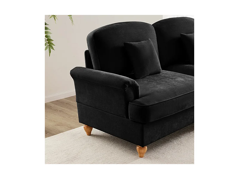 Lot de 2 canapé modulable en Chenille - 2+3 places - avec cantonnière amovible et 5 oreillers - 58cm profond - Noir