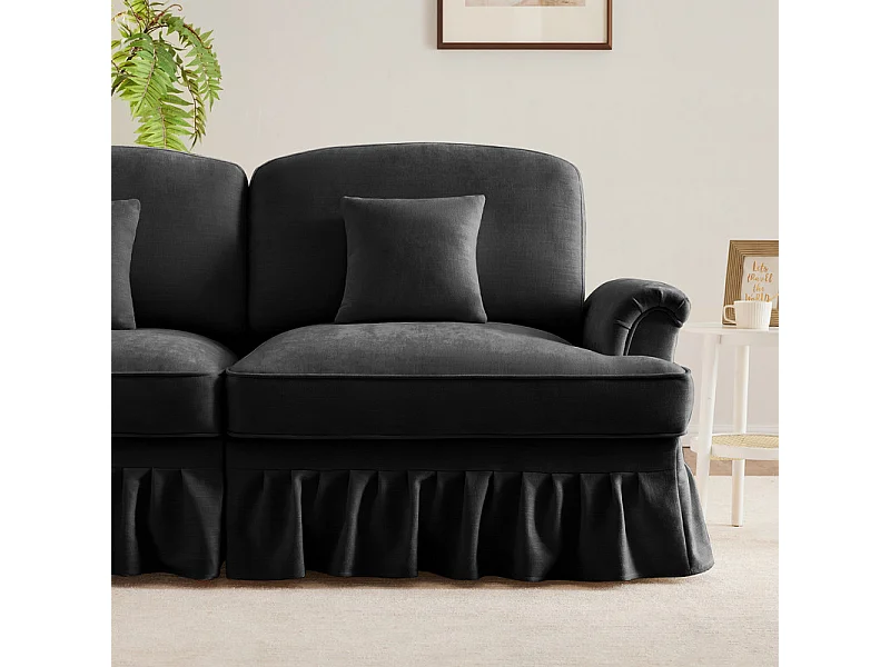 Lot de 2 canapé modulable en Chenille - 2+3 places - avec cantonnière amovible et 5 oreillers - 58cm profond - Noir