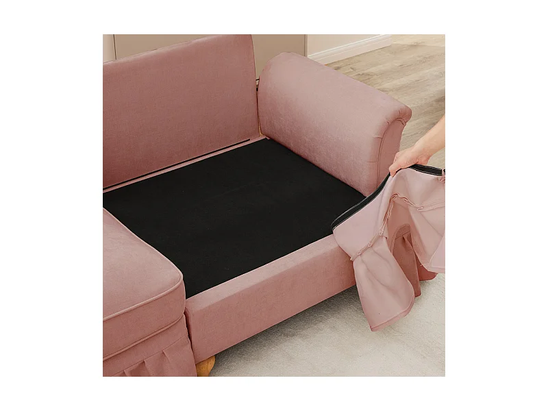 Lot de 2 canapé modulable en Chenille - 2+3 places - avec cantonnière amovible et 5 oreillers - 58cm profond - Rose