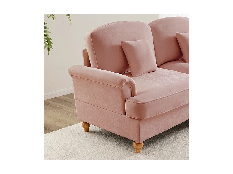 Lot de 2 canapé modulable en Chenille - 2+3 places - avec cantonnière amovible et 5 oreillers - 58cm profond - Rose