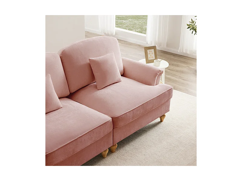 Lot de 2 canapé modulable en Chenille - 2+3 places - avec cantonnière amovible et 5 oreillers - 58cm profond - Rose