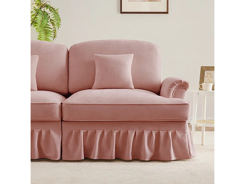 Lot de 2 canapé modulable en Chenille - 2+3 places - avec cantonnière amovible et 5 oreillers - 58cm profond - Rose