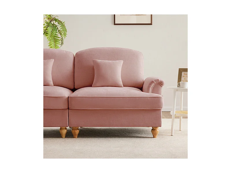 Sofá Cantinho Modular 4 Lugares em L - Chenille - Capa Removível e Puf - 350x140x93cm - Rosa