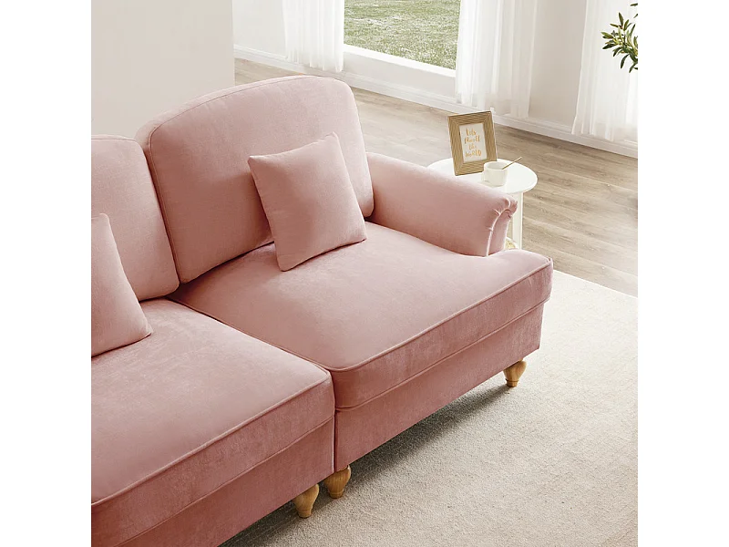 Canapé 4 places d’angle Modulable en L - Chenille - avec cantonnière amovible et pouf mobile - 350x140x93cm - Rose