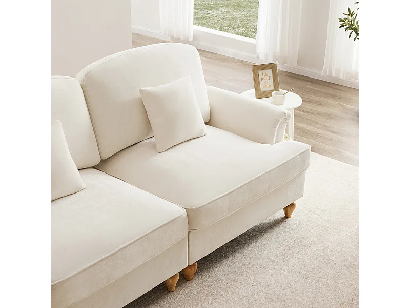 Canapé 3 places d’angle modulable en Chenille - avec cantonnière amovible et pouf mobile - 272x140x93cm - Beige