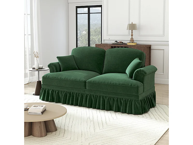 Grote 2-Zits Bank van Chenille - Met Afneembare Hoes en 2 Kussens - 194x83.5x93cm - Groen