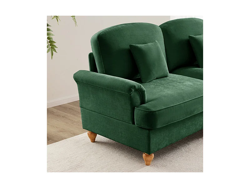 Grand canapé 2 places en Chenille - avec cantonnière amovible et 2 oreillers - 194x83,5x93cm - Vert