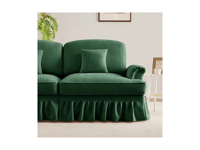 Canapé 3 places en Chenille milieu du siècle, avec cantonnière amovible et 3 oreillers, 272x83.5x93cm, Vert