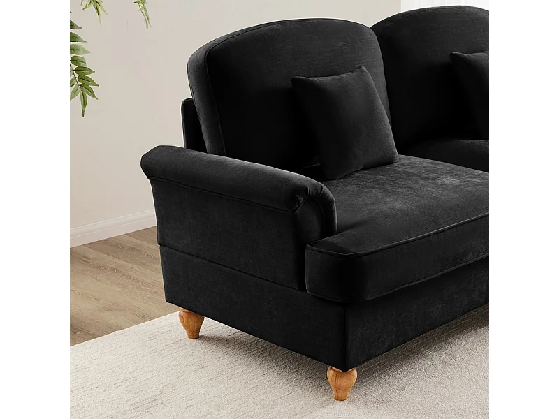 Modulare U-Form Eckcouch 3-Sitzer - Chenille - Abnehmbarer Überwurf und 2 Hocker - 272x140x93cm - Schwarz