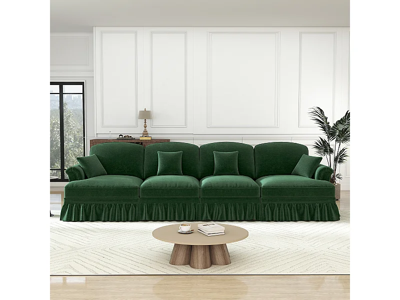 Modulares Sofa 4-Sitzer Chenille - Abnehmbarer Überwurf und 4 Kissen - 350x83.5x93cm - Grün