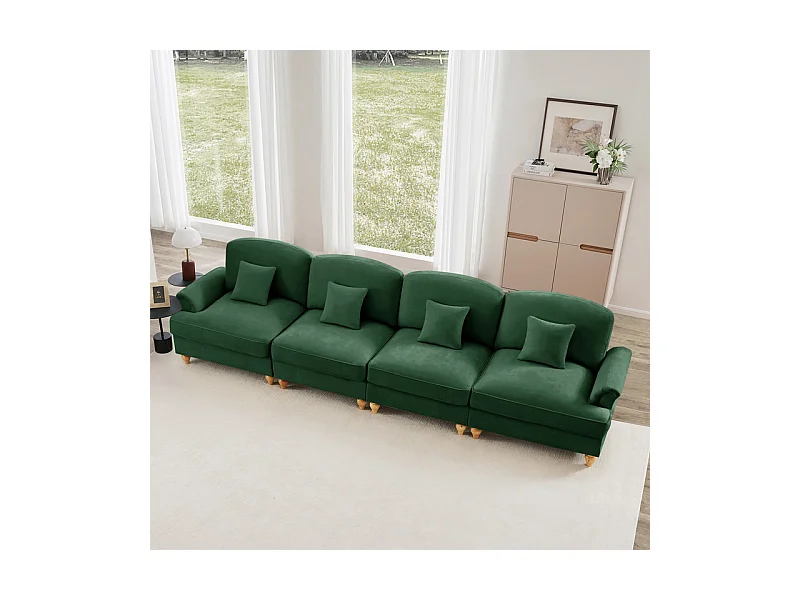 Canapé 4 places modulable en Chenille - avec cantonnière amovible et 4 oreillers - 350x83,5x93cm - Vert