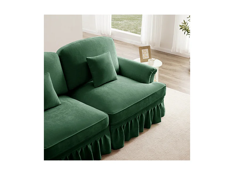 Canapé 4 places modulable en Chenille - avec cantonnière amovible et 4 oreillers - 350x83,5x93cm - Vert