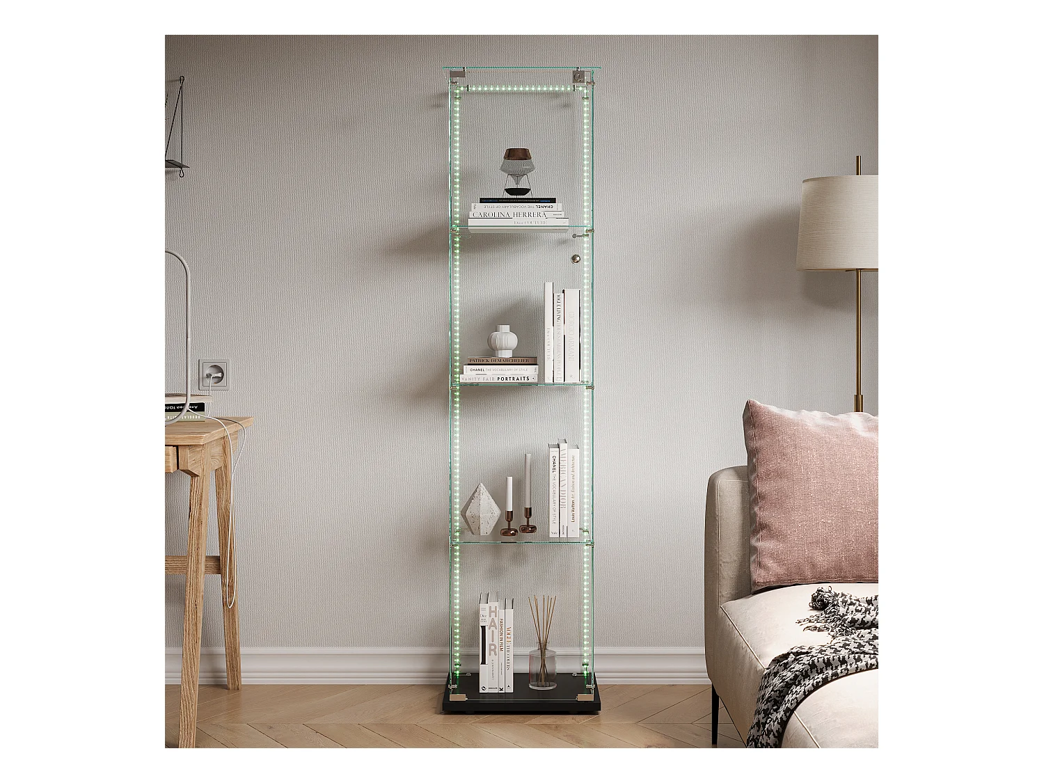 Vitrinekast met 4 planken, deur en ledverlichting, modern zwart of wit design – 360° display voor woonkamer, slaapkamer of kantoor