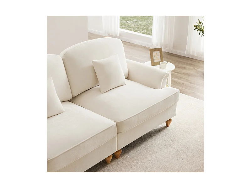 Grand canapé 2 places en Chenille - avec cantonnière amovible et 2 oreillers - 194x83,5x93cm - Beige