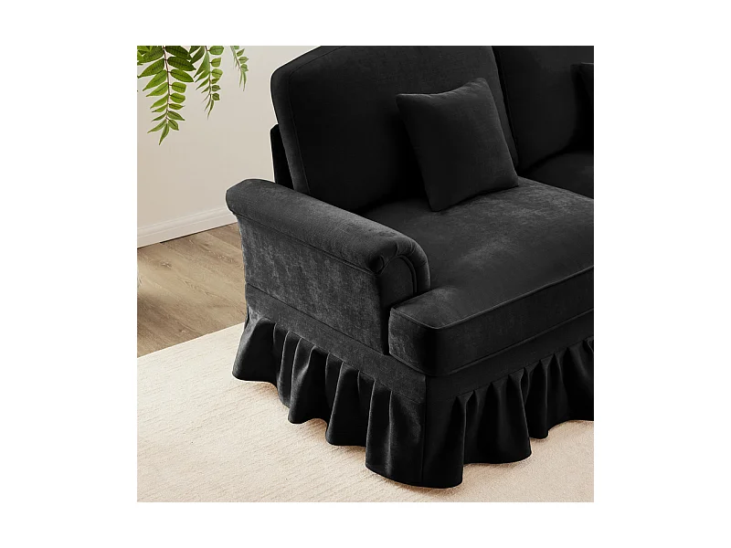 Sofá Cantinho Modular 4 Lugares em L - Chenille - Capa Removível e Puf - 350x140x93cm - Preto