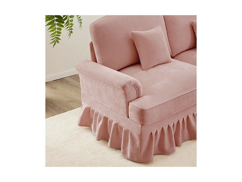 Sofá Cantinho Modular 3 Lugares em U - Chenille - Capa Removível e 2 Pufs - 272x140x93cm - Rosa