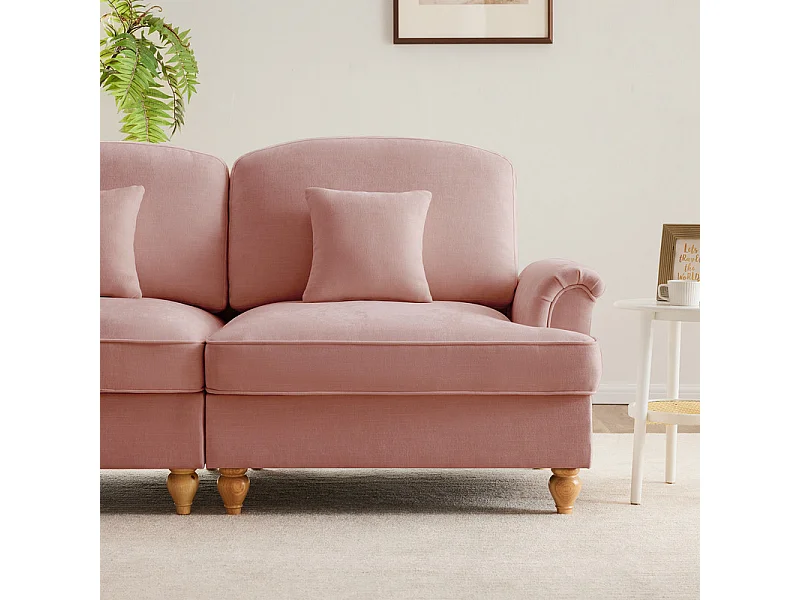 Canapé 3 places d’angle modulable en U - Chenille - avec cantonnière amovible et 2 pouf mobile - 272x140x93cm - Rose