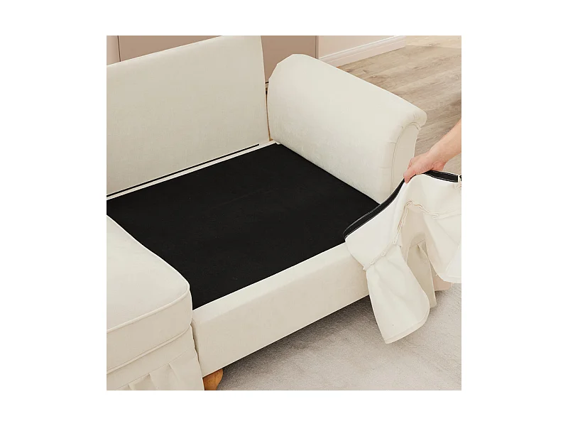 Sofá Cantinho Modular 3 Lugares em U - Chenille - Capa Removível e 2 Pufs - 272x140x93cm - Bege