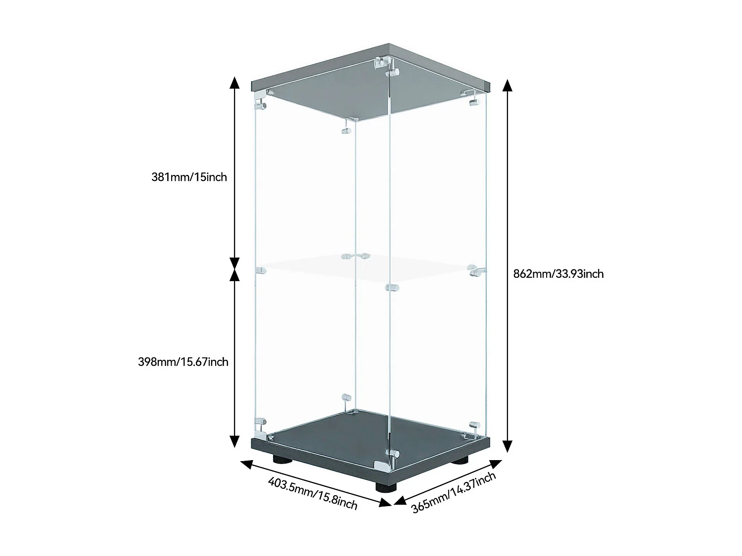 Vitrine en verre trempé à 2 niveaux avec porte, structure en métal noir et éclairage LED intégré – Design moderne et élégant