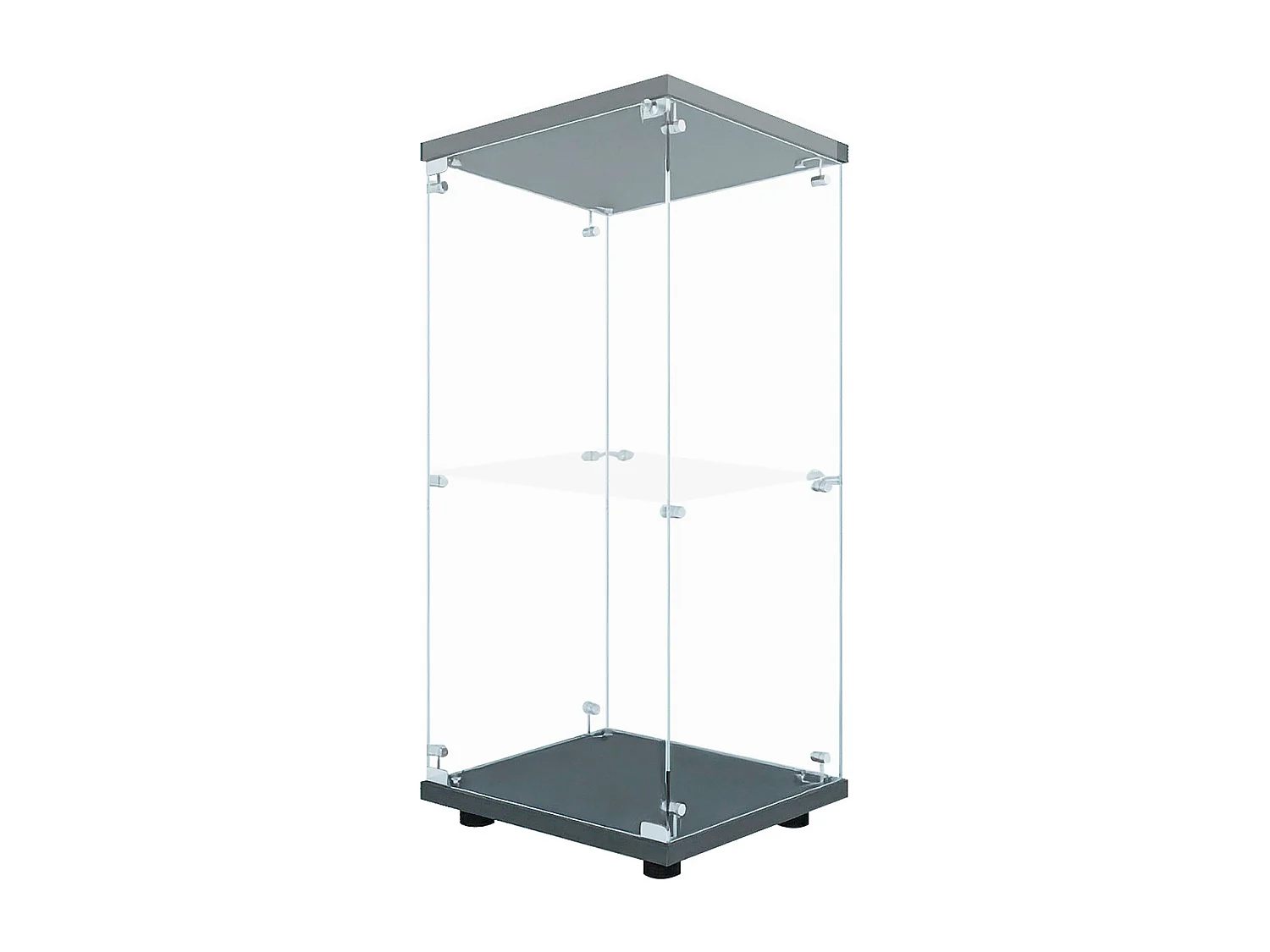 Vitrine en verre trempé à 2 niveaux avec porte, structure en métal noir et éclairage LED intégré – Design moderne et élégant
