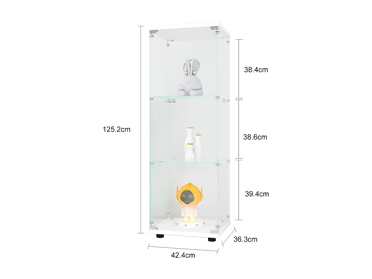 Vitrine en verre avec 3 étagères, armoire à curiosités à une porte pour salon, chambre, bureau, bibliothèque en verre blanc sur pied, installation rapide