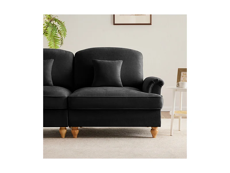 Lot de 2 canapé en Chenille - 2 places - avec cantonnière amovible et 4 oreillers - 194x83,5x93cm - Noir