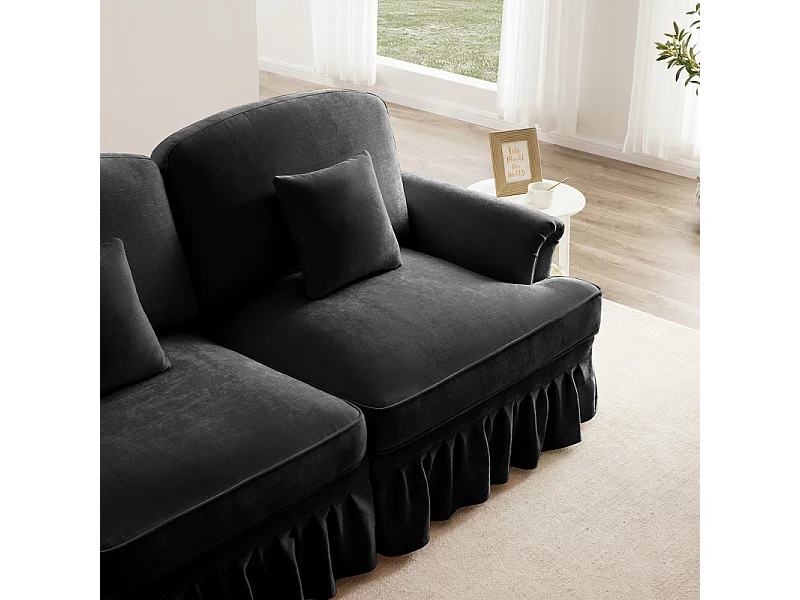 Lot de 2 canapé en Chenille - 2 places - avec cantonnière amovible et 4 oreillers - 194x83,5x93cm - Noir