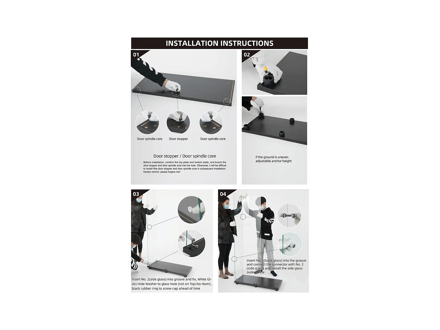 Vitrinekast met 4 planken en deur, staande boekenkast voor woonkamer, slaapkamer, kantoor, gehard glas, zwart