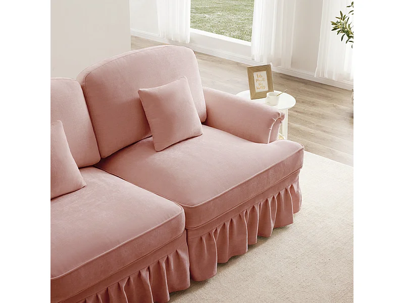 Canapé 4 places d’angle Modulable en U - Chenille - avec cantonnière amovible et 2 pouf mobile - 350x140x93cm - Rose