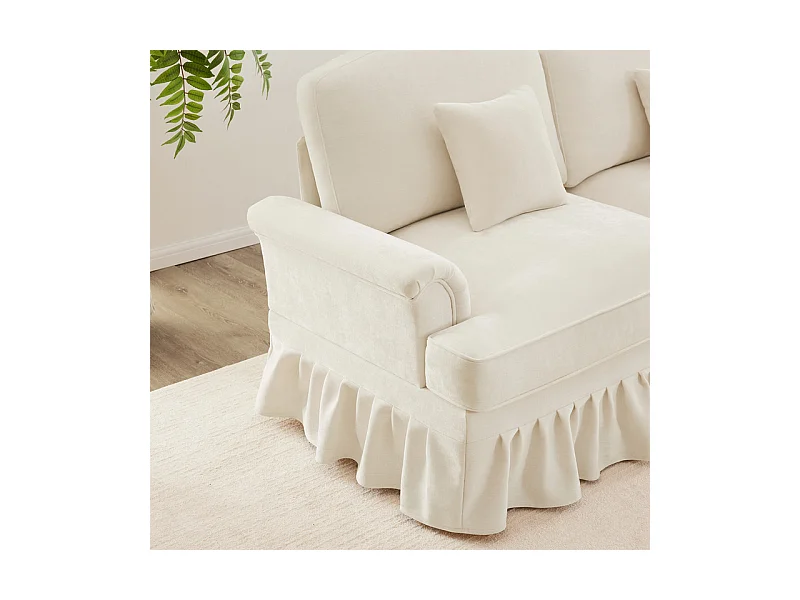 Canapé 3 places en Chenille milieu du siècle, avec cantonnière amovible et 3 oreillers, 272x83.5x93cm, Beige