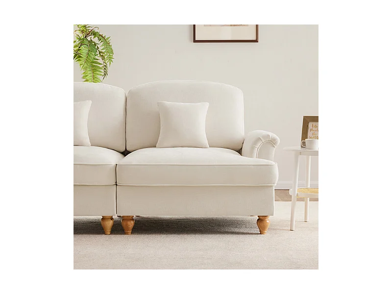 Canapé 3 places en Chenille milieu du siècle, avec cantonnière amovible et 3 oreillers, 272x83.5x93cm, Beige